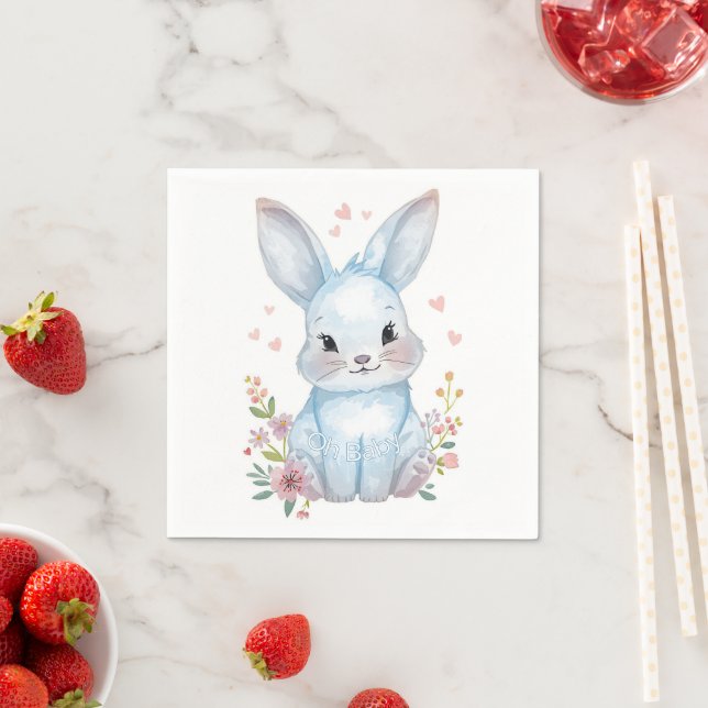Servilleta De Papel Oh Baby, Blue Bunny Shower Party Pastel (In situ)