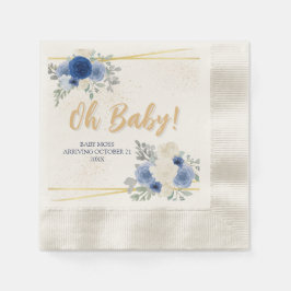 Servilleta De Papel Oh Baby Blue Floral & Gold Cocktail Relieve metali