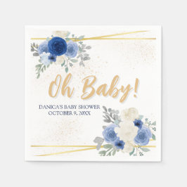 Servilleta De Papel Oh Baby Blue Floral & Gold Napkins