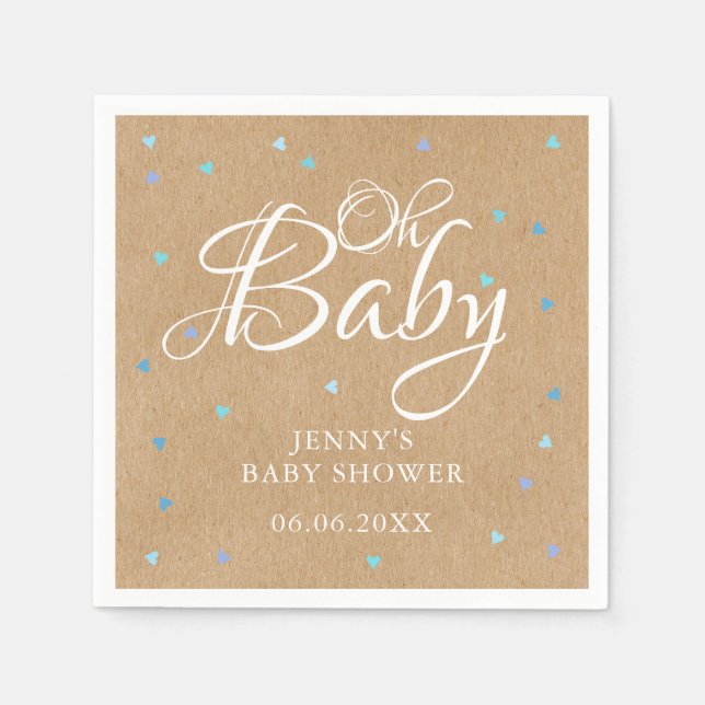 Servilleta De Papel Oh Baby Blue Love Hearts Baby Shower / Sprinkle (Anverso)