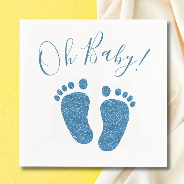 Servilleta De Papel Oh Baby Blue Purpurina Feet Baby Shower (Subido por el creador)