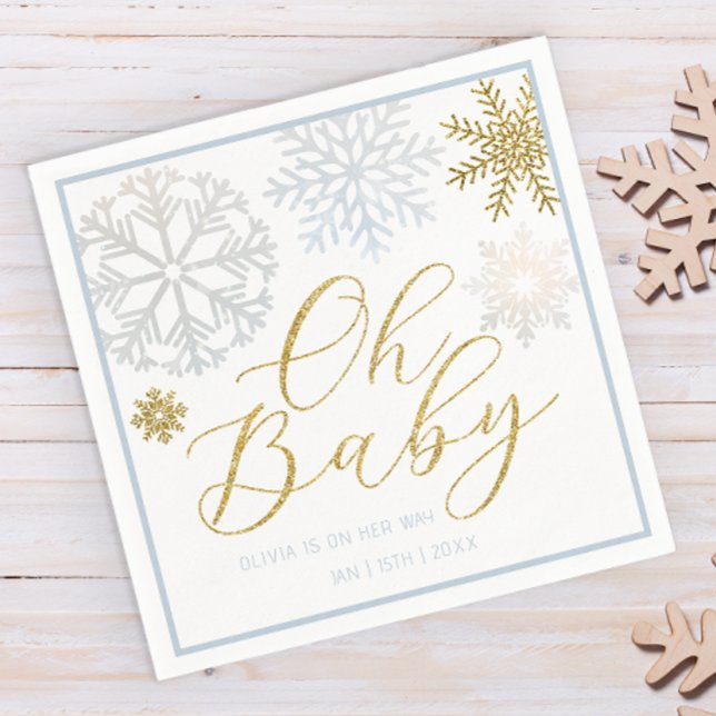 Servilleta De Papel Oh Baby Blue Snowflake Shower Napkins (Winter wonderland baby shower paper napkins)