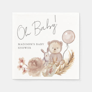 Servilleta De Papel Oh Baby Boho Botanical con Sweet Bear Baby Shower
