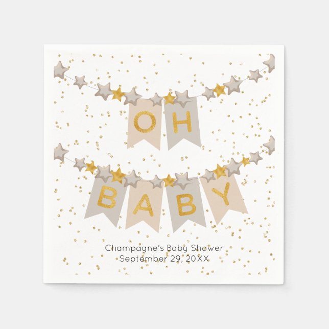 Servilleta De Papel Oh Baby Boho Bunting Flags Baby Shower (Anverso)