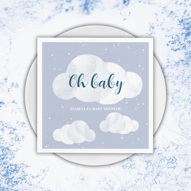 Servilleta De Papel Oh Baby Boy Blue Clouds Sky Stars Baby Shower (oh baby clouds baby boy shower napkins sky blue stars)