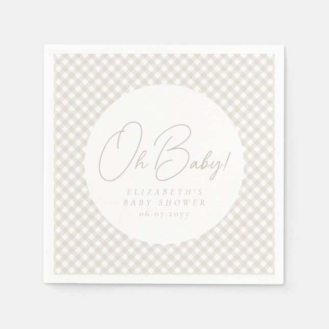 Servilleta De Papel Oh baby cute blue gingham baby shower (Anverso)