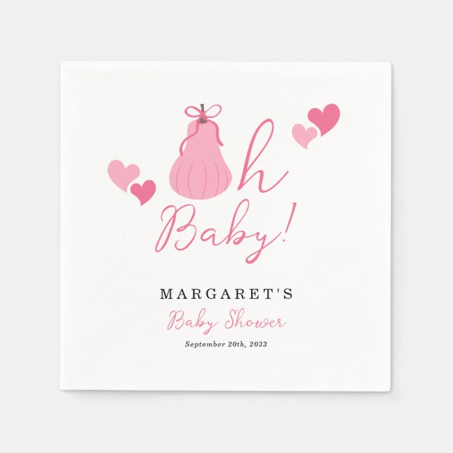 Servilleta De Papel Oh Baby Cute Pink Bow Chica Baby Shower (Anverso)