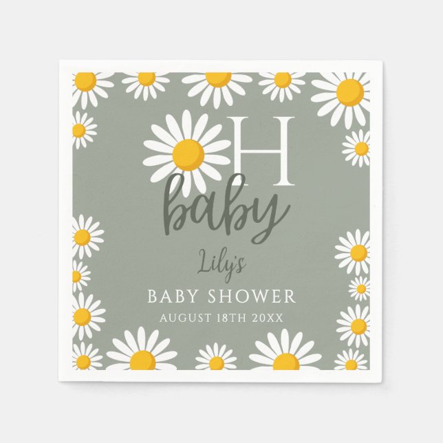 Servilleta De Papel Oh Baby Daisy Sage Green Neutral Baby Shower (Anverso)
