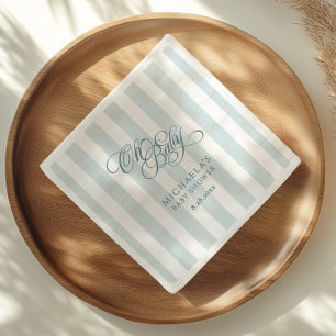 Servilleta De Papel Oh Baby Elegant Script & Stripes Baby Shower