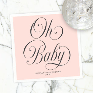 Servilleta De Papel Oh Baby Elegante Escritura Rosa Beige Fiesta de Be