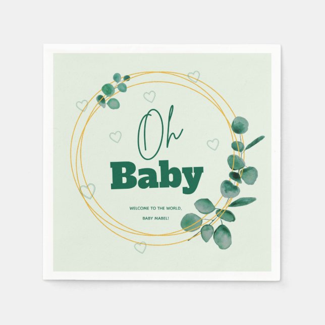 Servilleta De Papel Oh Baby Eucalyptus Leaves Baby Shower (Anverso)