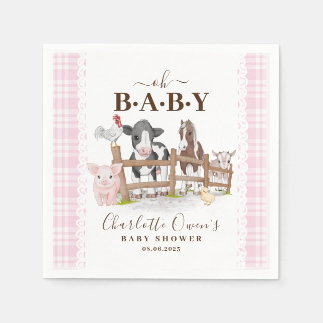 Servilleta De Papel Oh Baby Farm Animals Barnyard Baby Shower (Anverso)