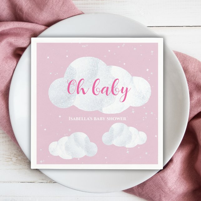 Servilleta De Papel Oh Baby Girl Pink Clouds Sky Stars Baby Shower (oh baby clouds girl baby shower pink sky stars)