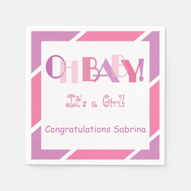 Servilleta De Papel Oh Baby Girl Pink Moderno Baby Shower Fiestas Napk (Anverso)