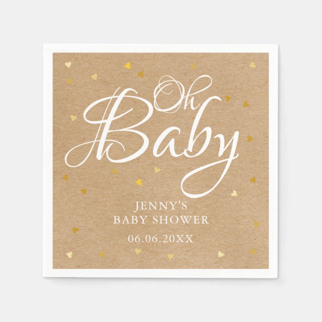Servilleta De Papel Oh Baby Gold Hearts Confetti Baby Shower/Sprinkle (Anverso)