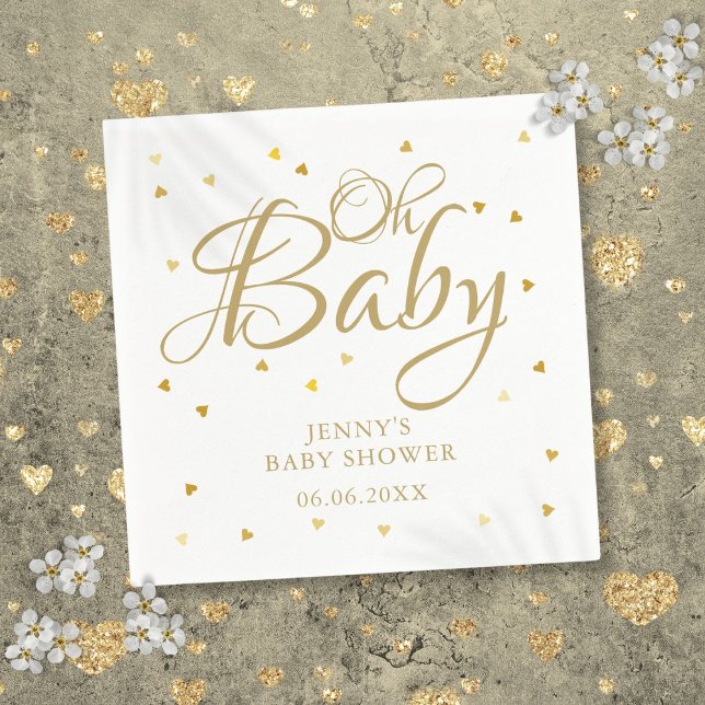 Servilleta De Papel Oh Baby Gold Hearts Confetti Baby Shower Sprinkle (Oh Baby Gold Hearts Confetti Baby Shower Sprinkle Napkins)