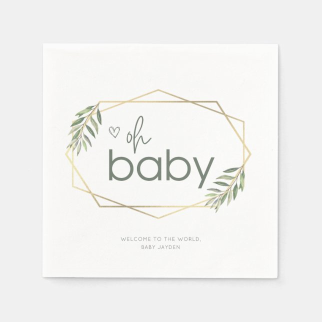 Servilleta De Papel Oh Baby Greenery Gold Baby Shower (Anverso)