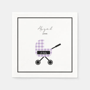 Servilleta De Papel Oh Baby Lavender Gingham Pram Baby Shower Napkins