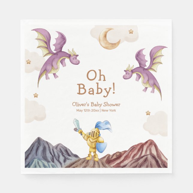Servilleta De Papel Oh Baby Medieval Fairytale Dragon Boy Baby Shower (Anverso)