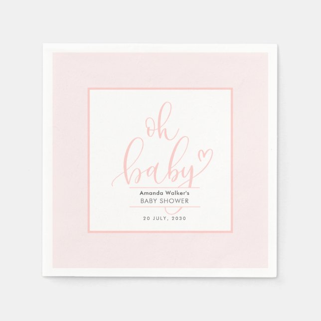 Servilleta De Papel Oh Baby Minimal Elegant Pink Script Baby Shower  (Anverso)