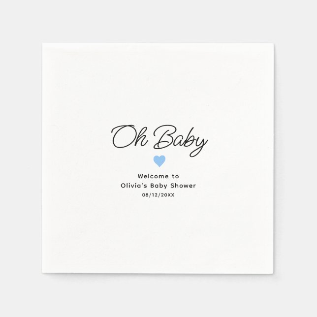 Servilleta De Papel Oh Baby Modern Blue Baby Shower Personalizado (Anverso)