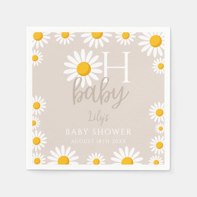 Servilleta De Papel Oh Baby Modern Daisy Baby Shower género neutral (Anverso)