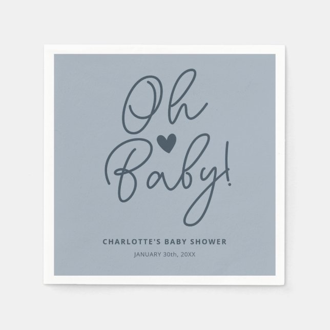 Servilleta De Papel Oh Baby Modern Dusty Blue Boy Personalizado de Bab (Anverso)