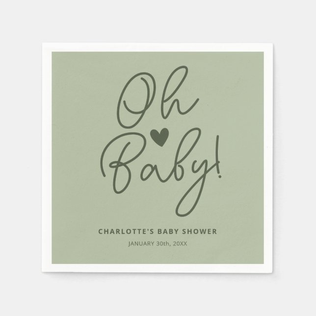 Servilleta De Papel Oh Baby Modern Sage Green Personalizado de Baby Sh (Anverso)