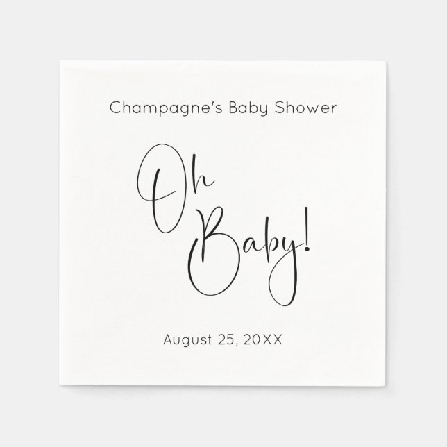 Servilleta De Papel Oh Baby Modern Script Baby Shower (Anverso)