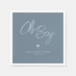 Servilleta De Papel Oh Baby Moderno Minimal Polvo Azul Niño Baby Showe