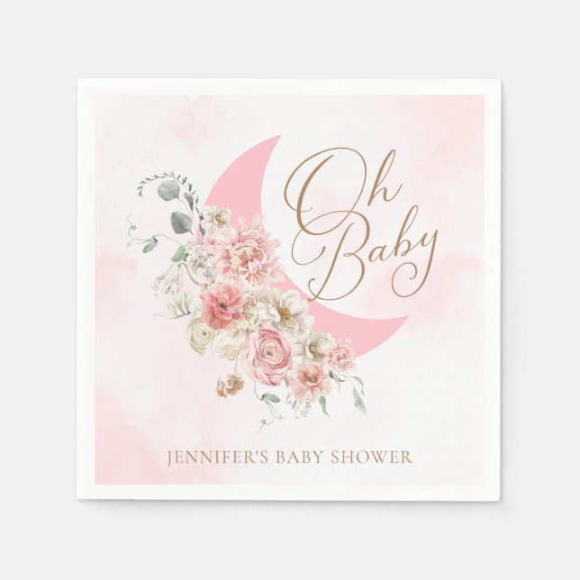 Servilleta De Papel Oh Baby Moon Chica papel en Baby Shower (Anverso)