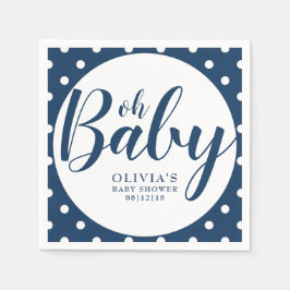 Servilleta De Papel Oh Baby - Navy Blue Polka Dot Baby Shower