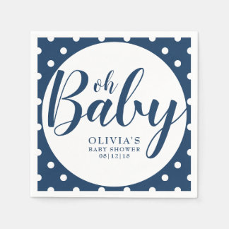 Servilleta De Papel Oh Baby - Navy Blue Polka Dot Baby Shower