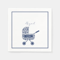 Oh Baby Navy Damask Pram Baby Shower