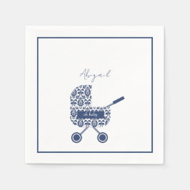 Servilleta De Papel Oh Baby Navy Damask Pram Baby Shower