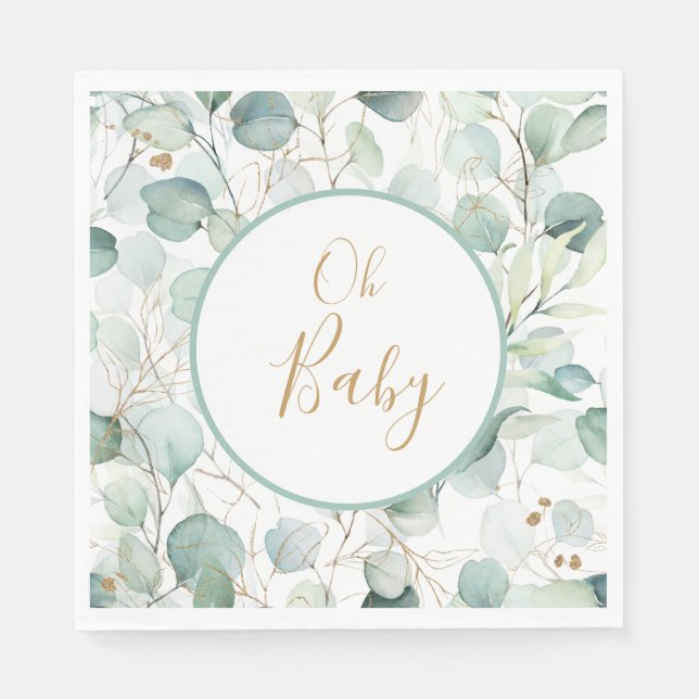 Servilleta De Papel Oh Baby Paper Napkins Eucalyptus Baby Shower (Anverso)