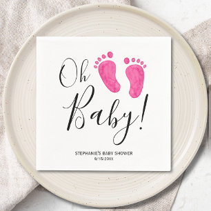 Servilleta De Papel Oh Baby Pies Rosados Baby Shower