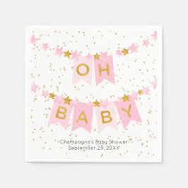 Servilleta De Papel Oh Baby Pink Bunting Flags Baby Shower