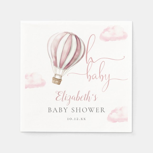 Servilleta De Papel Oh Baby Pink Hot Air Balloon Chica Baby Shower (Anverso)