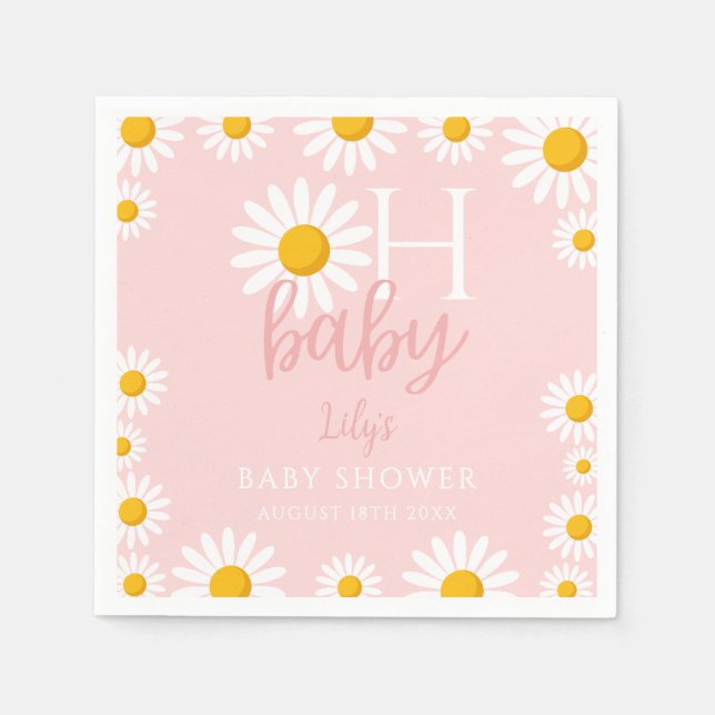 Servilleta De Papel Oh Baby Pink Modern Daisy Baby Shower (Anverso)