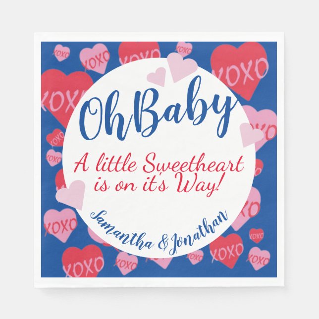 Servilleta De Papel Oh Baby Pink Red Hombros Baby Shower Blue (Anverso)
