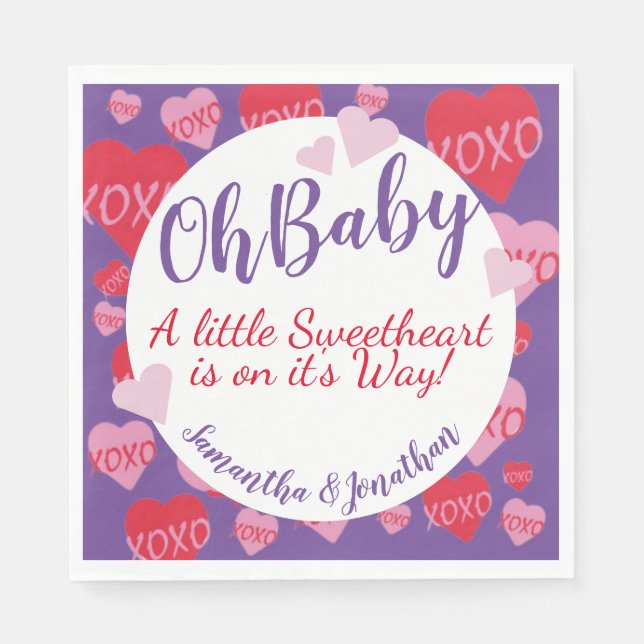 Servilleta De Papel Oh Baby Pink Red Hoyers Baby Shower Purple (Anverso)