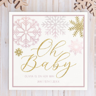 Servilleta De Papel Oh Baby Pink Snowflake Shower Napkins