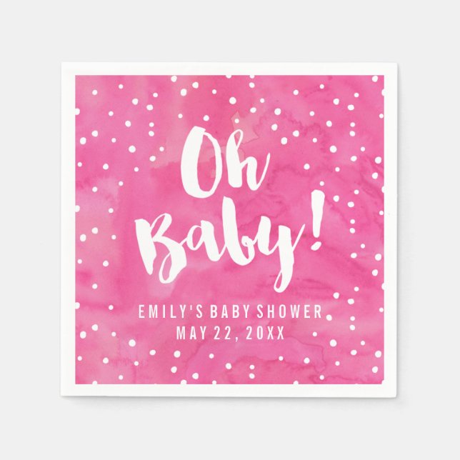 Servilleta De Papel Oh Baby Pink Watercolor Baby Shower (Anverso)