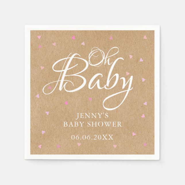 Servilleta De Papel Oh Baby Rosa Corazones Baby Shower / Sprinkle (Anverso)