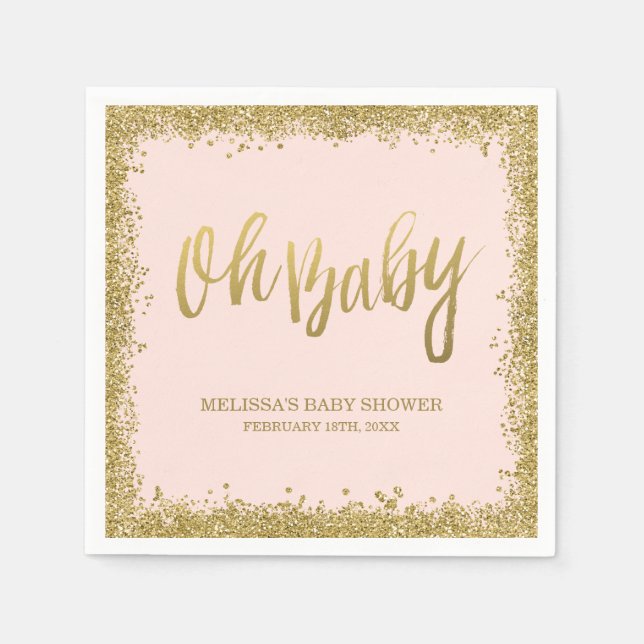 Servilleta De Papel Oh Baby Rubor Pink Gold Purpurina Baby Shower (Anverso)