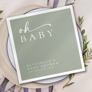 Servilleta De Papel Oh Baby Sage Green Baby Shower Minimalista