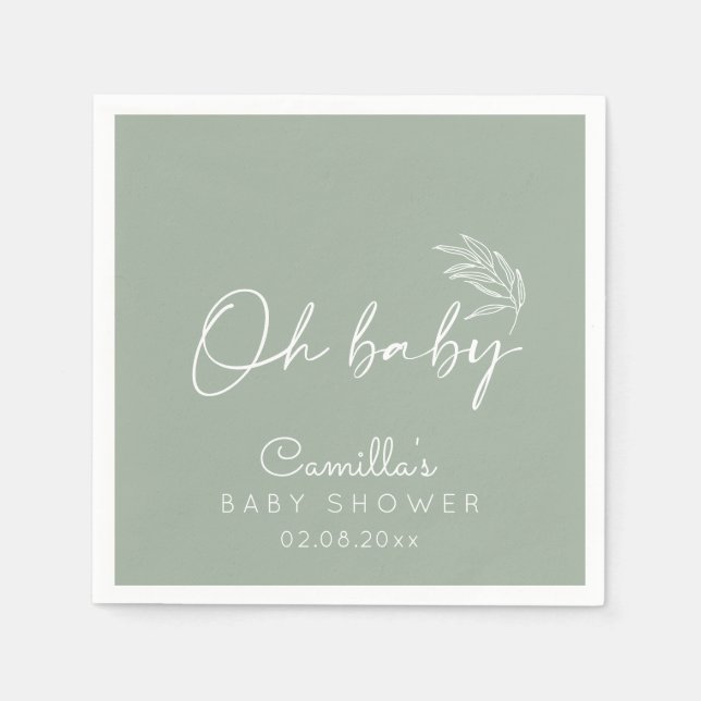 Servilleta De Papel Oh Baby Sage Green Modern Baby Shower (Anverso)