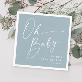 Servilleta De Papel Oh Baby Script Moderno Ajuar Azul Polvo Baby Showe