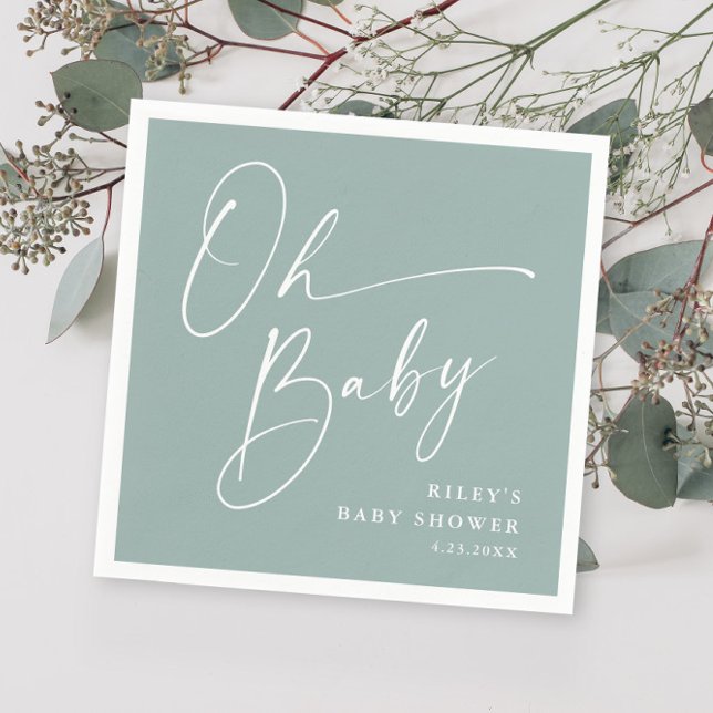 Servilleta De Papel Oh Baby Script Moderno Baby Shower Verde Menta (Subido por el creador)